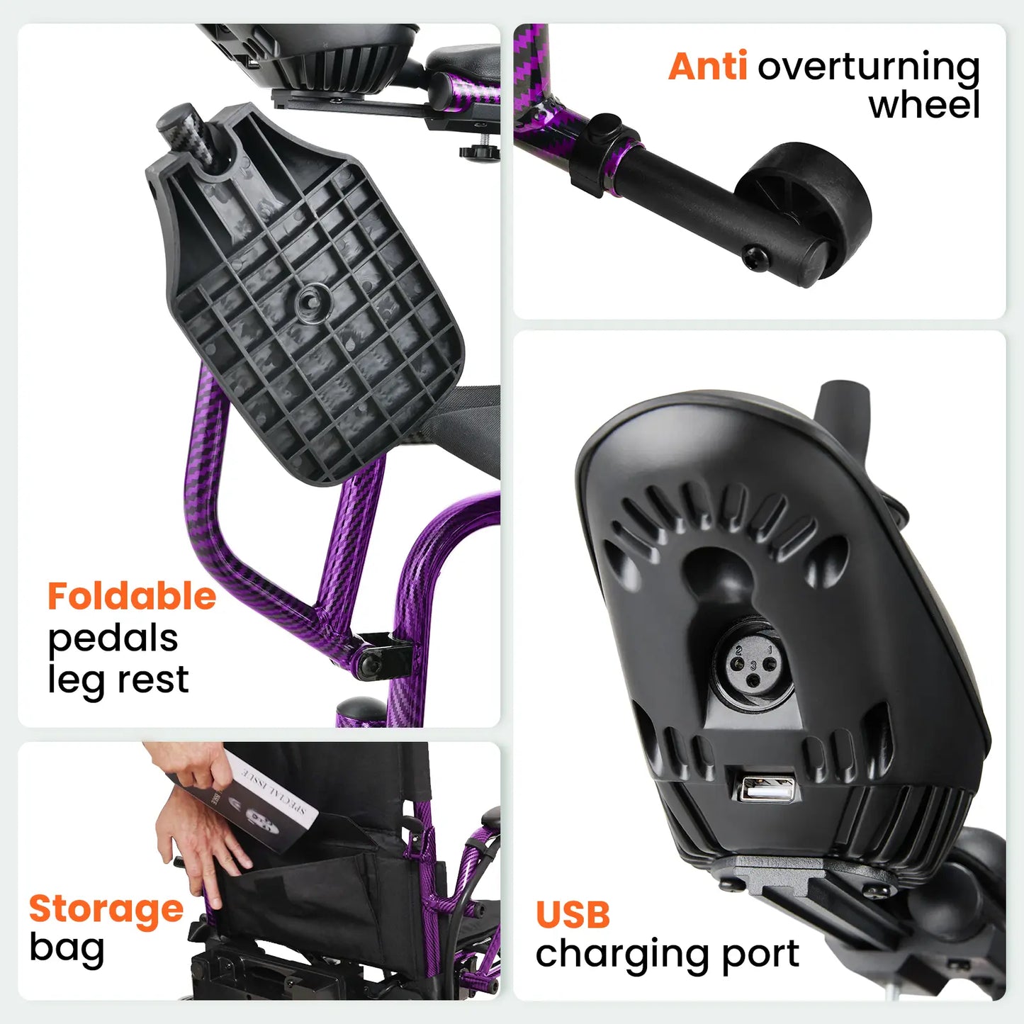 Electric Wheelchair for Adults, 360W Dual Motor with 15-Mile Range