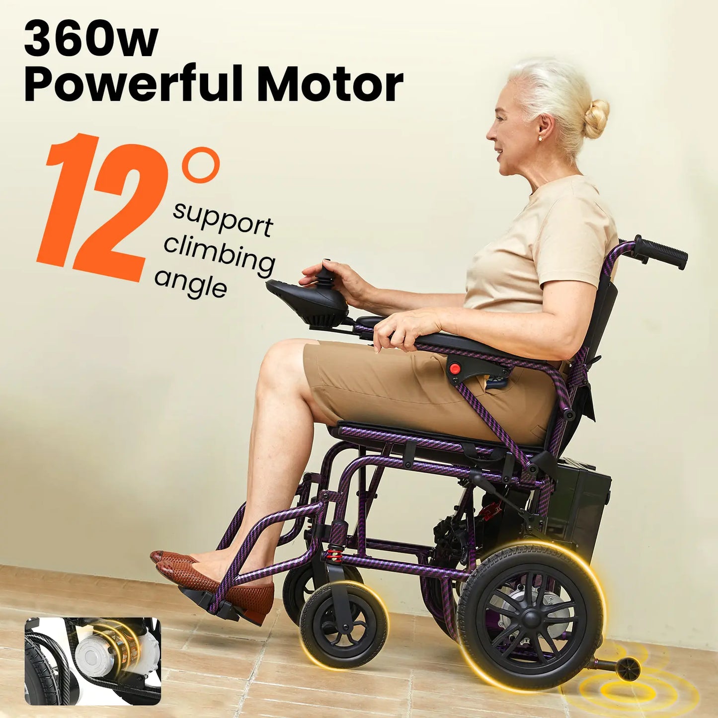 Electric Wheelchair for Adults, 360W Dual Motor with 15-Mile Range