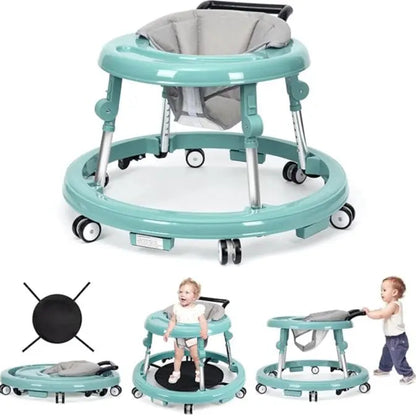 Foldable baby walker with wheels: portable, anti-rollover, and anti-fall design