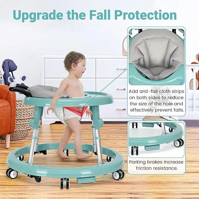 Foldable baby walker with wheels: portable, anti-rollover, and anti-fall design