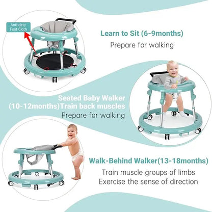Foldable baby walker with wheels: portable, anti-rollover, and anti-fall design
