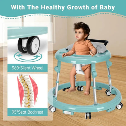 Foldable baby walker with wheels: portable, anti-rollover, and anti-fall design