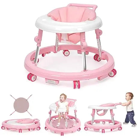 Foldable baby walker with wheels: portable, anti-rollover, and anti-fall design