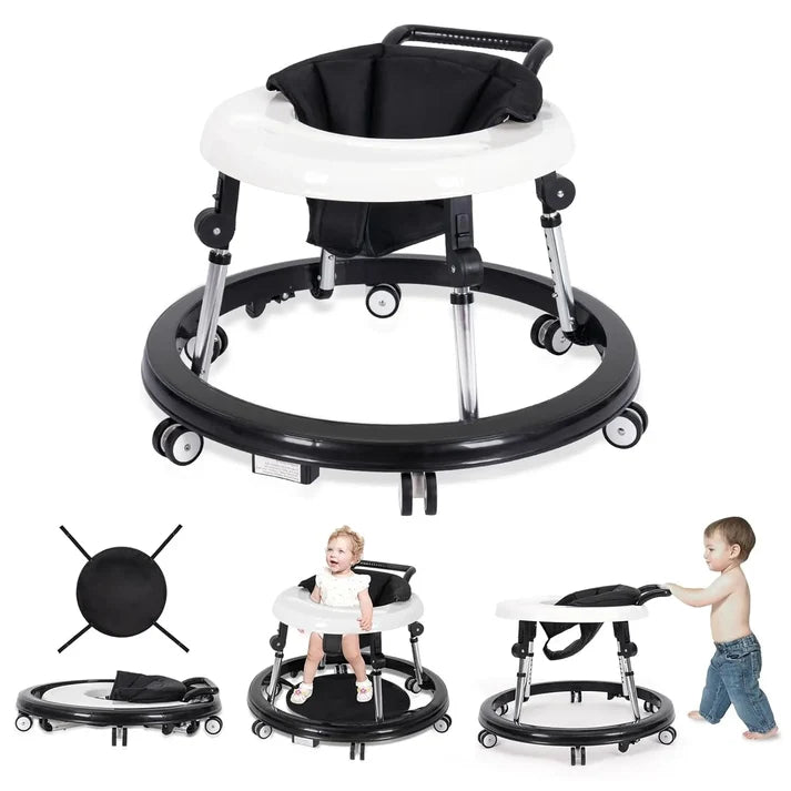Foldable baby walker with wheels: portable, anti-rollover, and anti-fall design